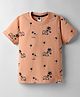 Teddy Sinker Knit Half Sleeves T-Shirt with Safari Theme Print - Tan