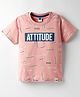 Teddy Sinker Knit Half Sleeves T-Shirt with Text Print - Pink