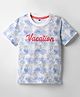 Teddy Sinker Knit Half Sleeves T-Shirt with Leaves Print - White
