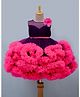 Li&Li BOUTIQUE Net Sleeveless Hand Crafted Floral Applique Detailed Ruffle Designed Gown - Grape Purple & Rose Pink