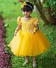 Li&Li BOUTIQUE Half Puffed Sleeves Floral Applique Detailed Pearls Embellished Dress - Mari Gold