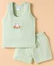Tango Single Jersey Knit Sleeveless Innerwear Set With Cat Print - Light Green