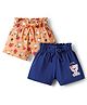 Doodle Poodle 100% Cotton Knee Length Shorts With Floral & Teddy Print Pack Of 2 - Navy Blue & Peach