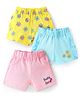 Doodle Poodle Cotton Knit Above Knee Length Shorts With Floral Print Pack Of 3 - Pink Yellow & Light Blue
