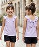 Kookie Kids Knit Sleeveless Solid Frill Neck Top With Back Bow Applique - Lavender