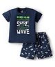 Doodle Poodle 100% Cotton Half Sleeves Shorts Night Suit With Beach Theme Print  - Navy Blue