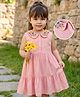 Kookie Kids Woven Sleeveless Frock With Frock With Floral Embroidery - Pink