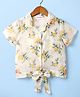Kookie Kids Woven Half Sleeves Collared Top with Knot & Floral Print - White