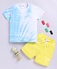 Little Ninja Cotton Half Sleeves Tropical Theme Printed Tie Dye Coordinating Tee & Shorts Set - Blue & Yellow