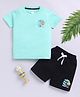 Little Ninja Cotton Half Sleeves Beach Theme Printed Coordinating Tee & Shorts Set - Green & Black