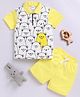 Little Ninja Cotton Half Sleeves Bears Printed Polo Tee & Shorts Set - White & Yellow