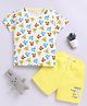 Little Ninja Cotton Half Sleeves Faces Printed Tee & Coordinating Shorts Set - Cream & Yellow