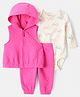 Carter's Knit Hooded Jacket & Joggers Set with Full Sleeves Onesie Bow Print - Dark Pink