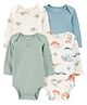Carter's Knit Full Sleeves Onesies with Dino Print Pack of 4 - Multicolor