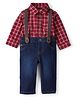Carter's Woven Full Sleeves Checks Shirt & Trouser Set with Suspender - Red
