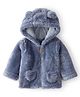 Carter's Knit Full Sleeves Solid Colour Hooded Jacket With Ear Applique - Blue