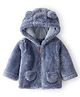 Carter's Knit Full Sleeves Solid Colour Hooded Jacket With Ear Applique - Blue