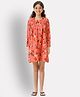 Uptownie Three Fourth Puffed Sleeves Floral Printed Dress - Orange