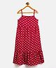Uptownie Sleeveless Polka Dots Printed Tiered Dress - Red