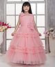 Tiny Kingdom Net Sleevless Floral & Bow Applique Detailed Tiered Gown - Pink