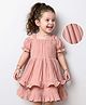 Mark & Mia Cotton Woven Half Cold Shoulder Sleeves Sold Color Frock with Frill Detailing - Peach