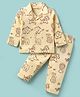 Kookie Kids Interlock Knit Full Sleeves Co-Ord Night Suit With Animal Print - Cream