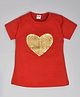 Kiwi Cotton Half Sleeves Heart Shaped Sequins Embellished Top - Red