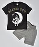 Hrit Cotton Sinker Half Sleeves Space Theme Printed Tee & Shorts Set - Black & Grey