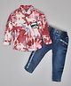 Kiwi Cotton Full Sleeves Abstract Printed Shirt & Jeans Set - Red & Blue