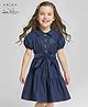 Arias Cotton Woven Half Sleeves Denim Frock With Belt - Navy Blue
