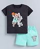 CUTOPIES Cotton Half Sleeves Teddy Printed Tee With Shorts Set - Dark Grey