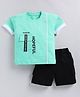 CUTOPIES Cotton Half Sleeves Hopeful Text Printed Tee With Solid Shorts Set - Aqua Blue