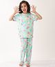 Anthrilo 100% Organic Cotton Knit Half Sleeves Ice Cream Printed Coordinating Night Suit Set - Aqua Blue