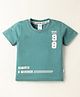 Simply Sinker Knit Half Sleeves T-Shirt with Text Print - Teal Blue