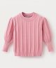 Mark & Mia Viscose Full Puff Sleeves Pullover Sweater With Cable Knit Design - Pink