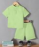 Fashion Dream Cotton Blend Knit Half Sleeves Solid Textured Mandarin Collar Shirt & Shorts Set - Pista