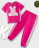 Tiara Cotton Jersey Half Sleeves Teddy Bear Shaped Sequins & Beads Embellished Side Taped Top & Joggers Set - Pink