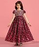 MASTARANG Blended Half Puffed Sleeves Floral Embroidered & Lace Embellished Gown - Wine