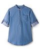 Pine Kids Woven Full Sleeves Washed Mandarin Collar Kurta Style Denim Shirt - Light Blue