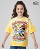 Pine Kids Disney Terry Knit Half Sleeves Drop Shoulder Sleeves Oversized T-Shirt with Minnie Mouse & Family Graphics - Yellow