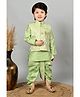 BT DEZINES Jacquard Full Sleeves Solid Kurta Dhoti With Damask Designed Jacket Set - Pista Green