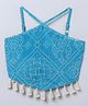Taffykids Sleeveless Bandhani Designed Tassels Detailed Back Tie Up Crop Top - Blue & White
