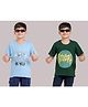 Taatoom Cotton Pack Of 2 Half Sleeves Typography Printed Tees - Dark Green & Blue
