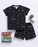 Clt.s Cotton Knitted Half Sleeves Ctrl Alt Luv Text Printed Coordinating Tee & Shorts Set - Black