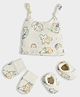 Mi Arcus Cotton Spandex Baby Animals Designed Cap Mittens & Booties Set - Cream