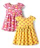 Babyhug Single Jersey Knit Half Sleeves Frocks with Tropical & Floral Print Pack of 2 - Dark Pink & Yellow