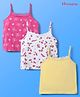 Honeyhap Premium Cotton Knit Singlet Sleeves Slips With Bio Finish Butterfly & Floral Print Pack Of 3 - Light Yellow Dark Pink & White