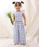 BownBee Pure Cotton Cap Sleeves Floral Printed Coordinating Top & Culottes Set - Blue