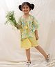 BownBee Pure Cotton Half Sleeves Floral Top With Striped Shorts & Sling Bag Set - Yellow