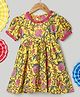 BownBee Pure Cotton Half Puffed Sleeves Floral Printed Dress - Yellow